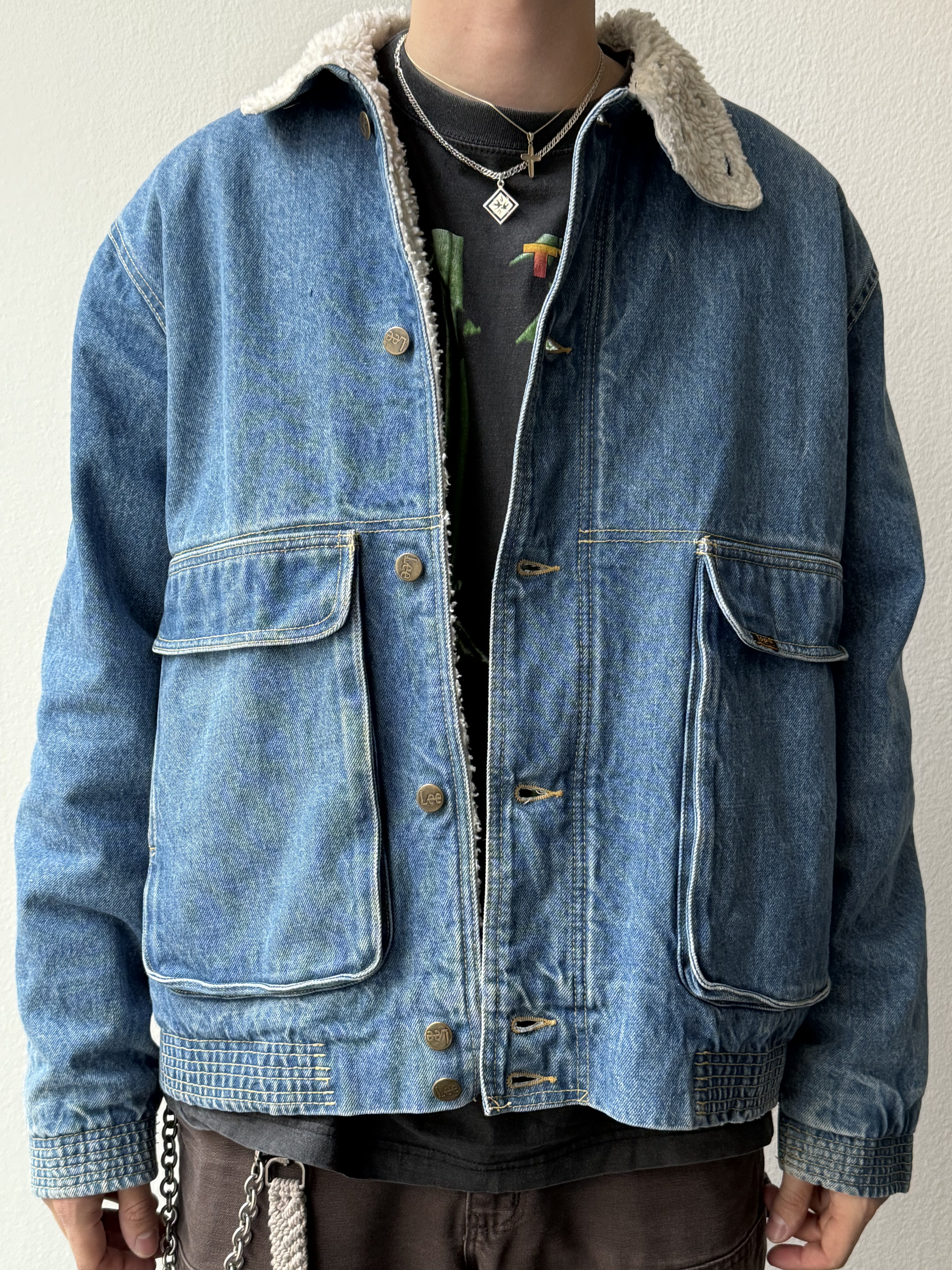 Vintage 1970s Lee Sherpa Lined Denim Jacket - size M