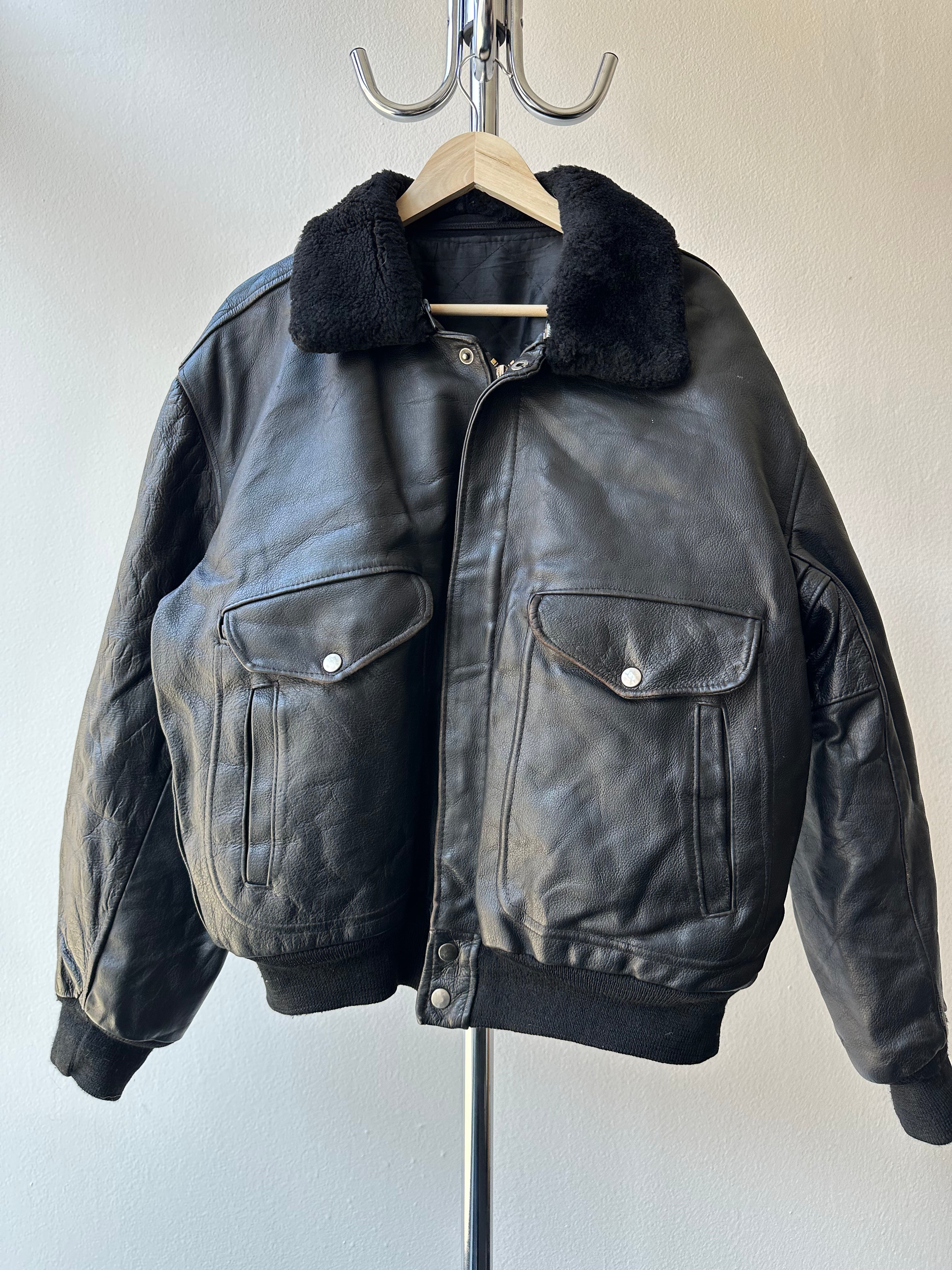 Vintage 1970s Aviator Bomber Leather Jacket - size L/XL