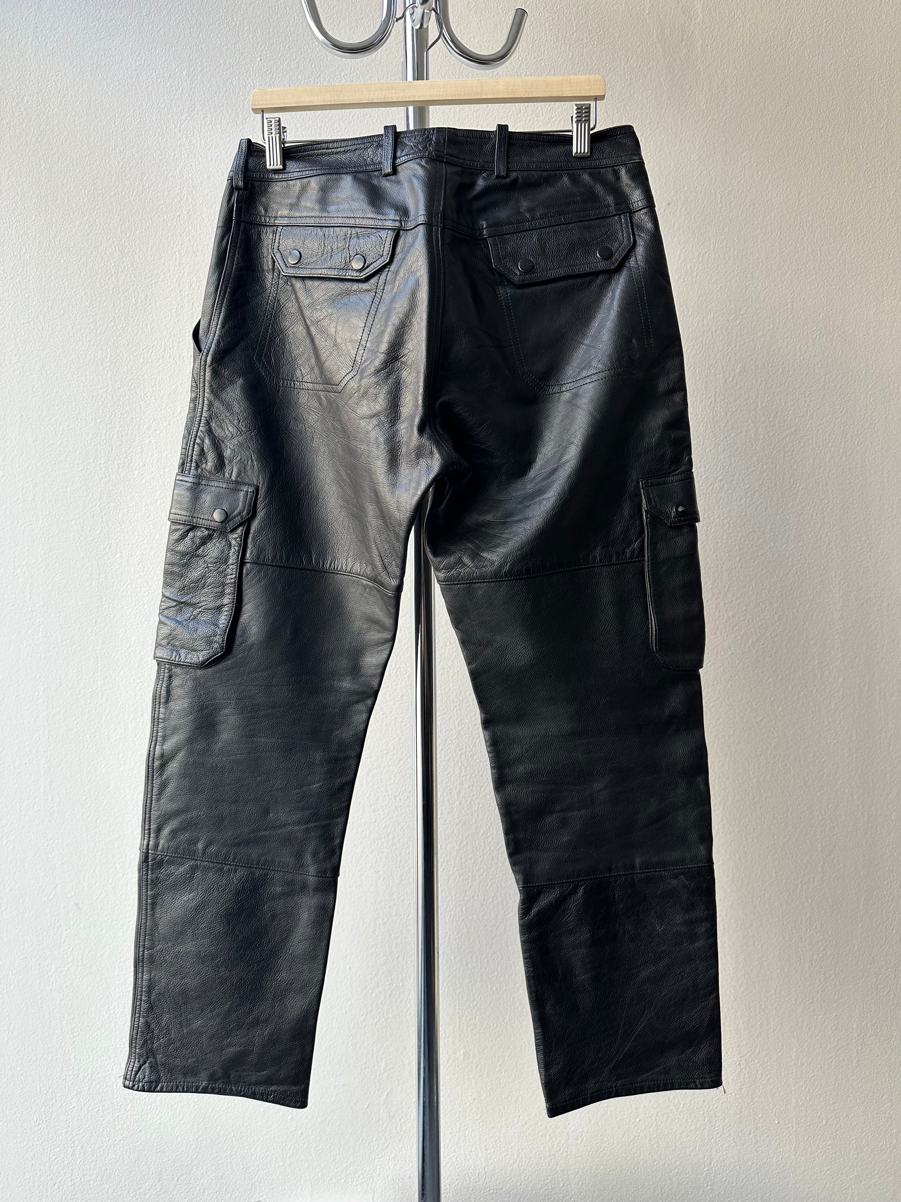 Vintage 1990s Leather Motorcycle Cargo Pants - size 32x30