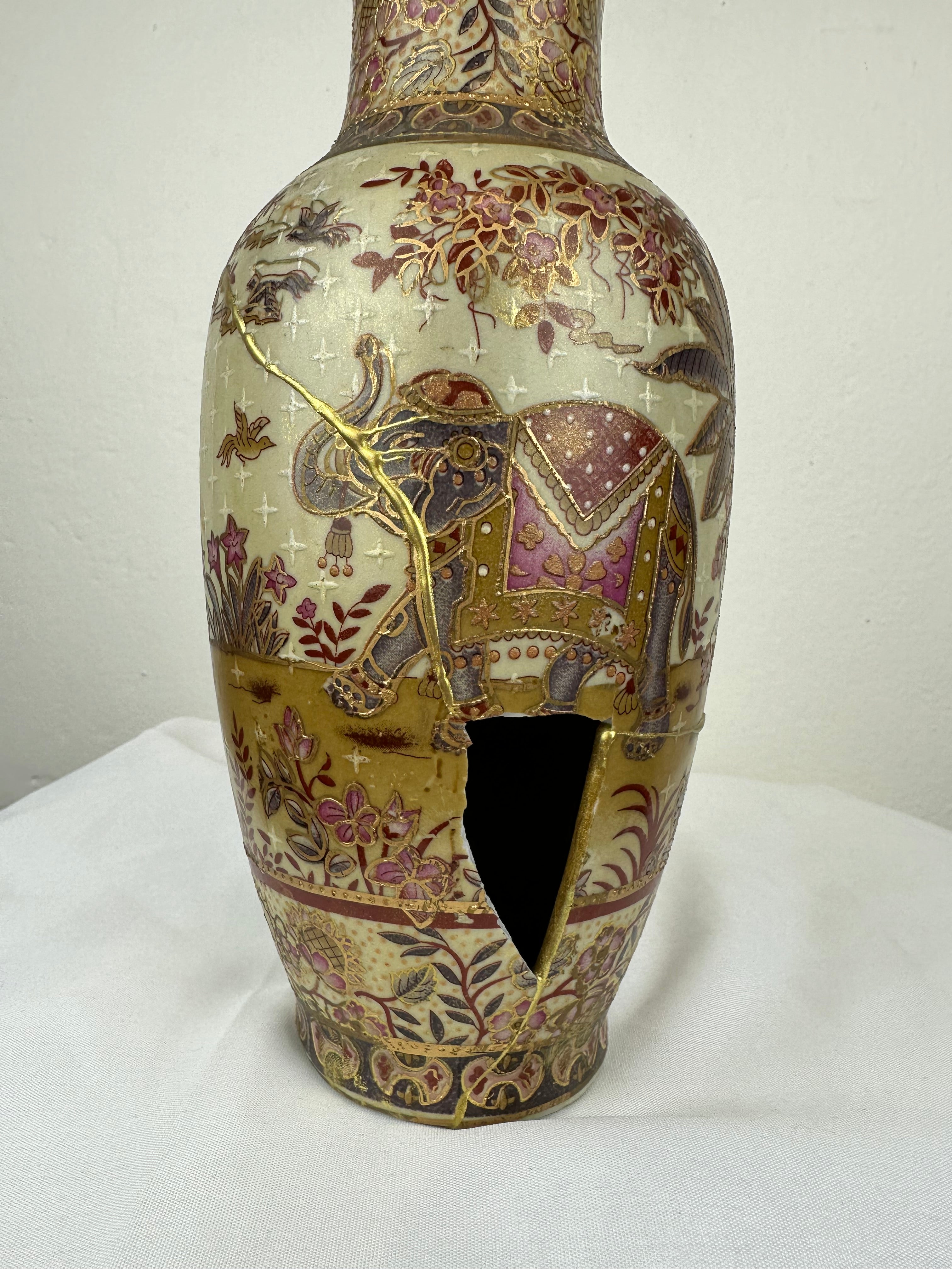 Vintage Chinese “ Kintsugi” Elephant Vase
