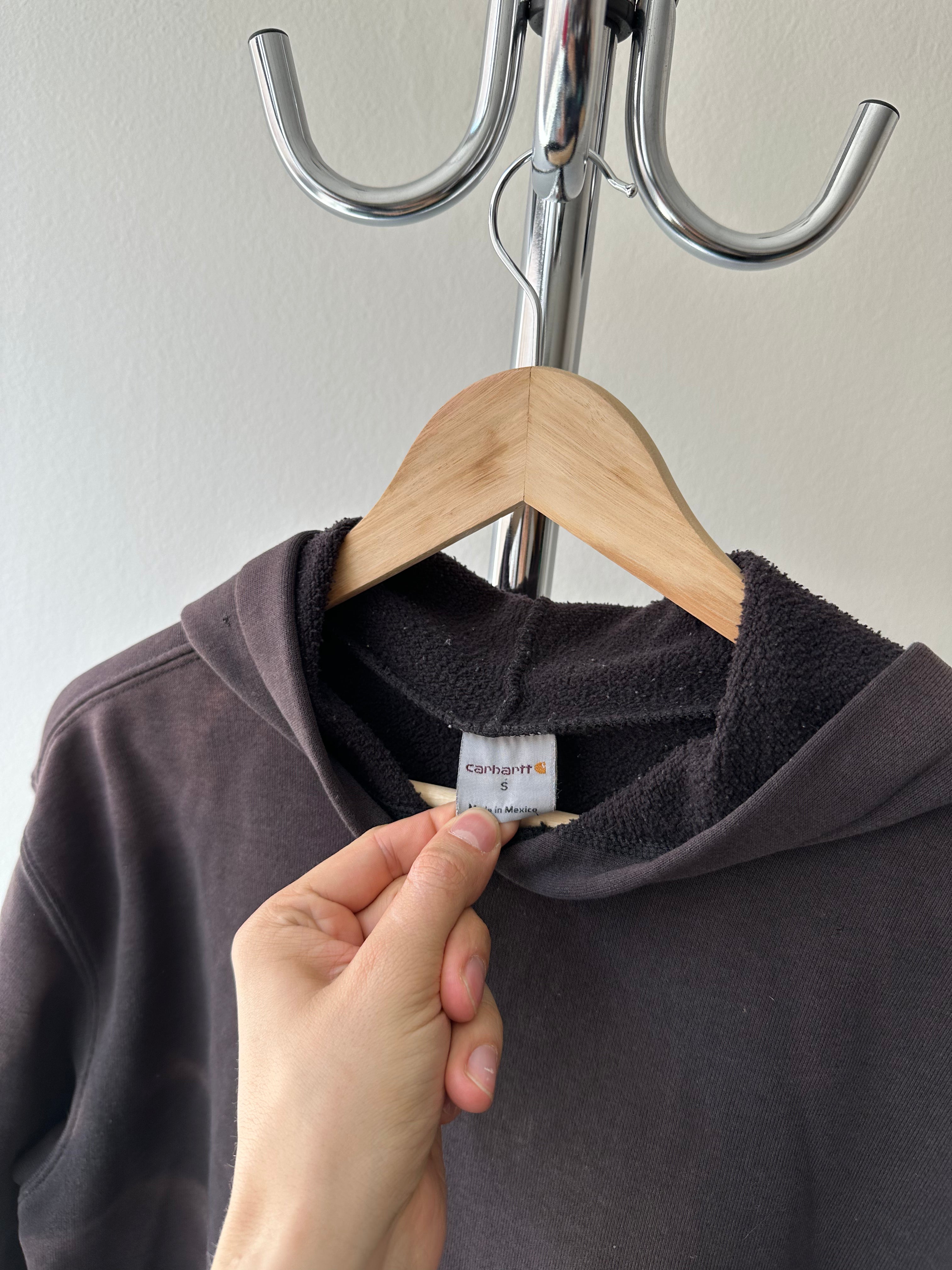 Vintage 1990s Carhartt Hoodie – Spellout Sleeve (Sun Faded, Distressed) - size S/M