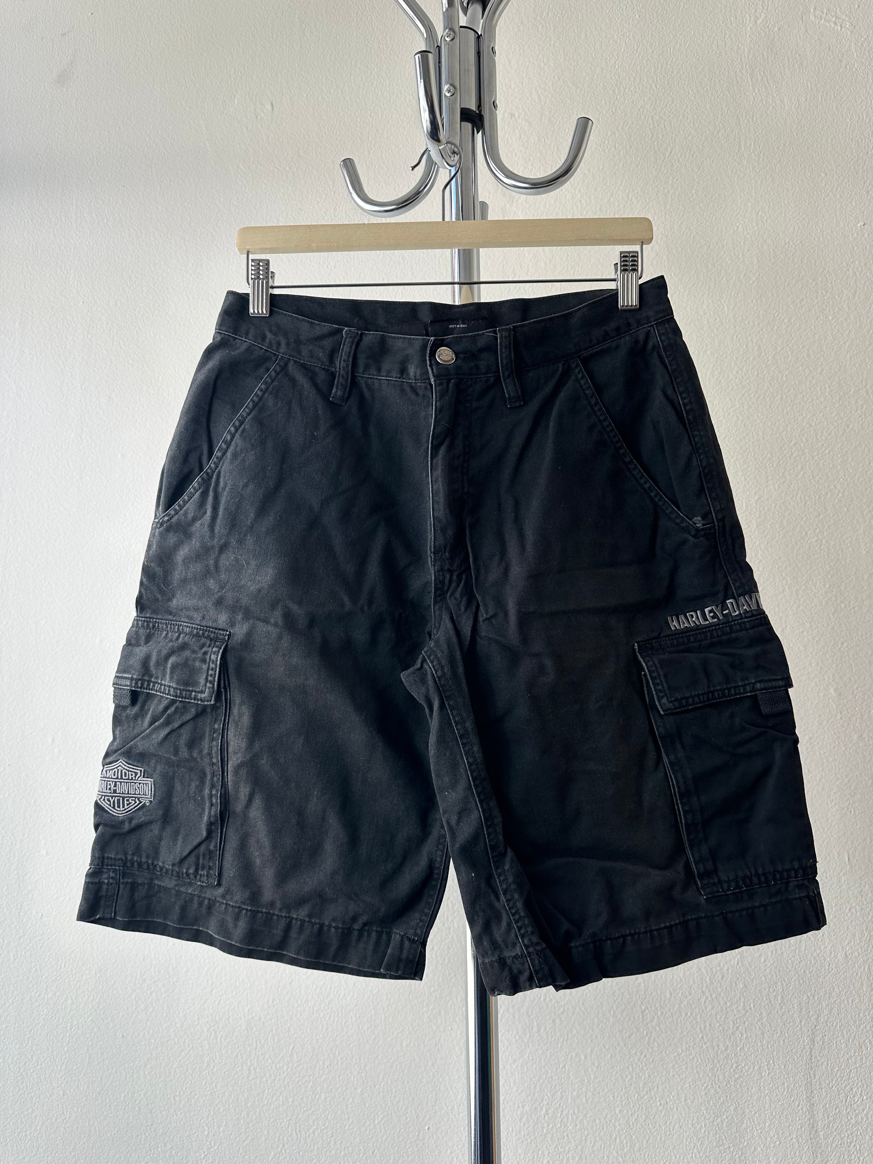 Vintage Harley-Davidson Black Cargo Shorts – Size 30