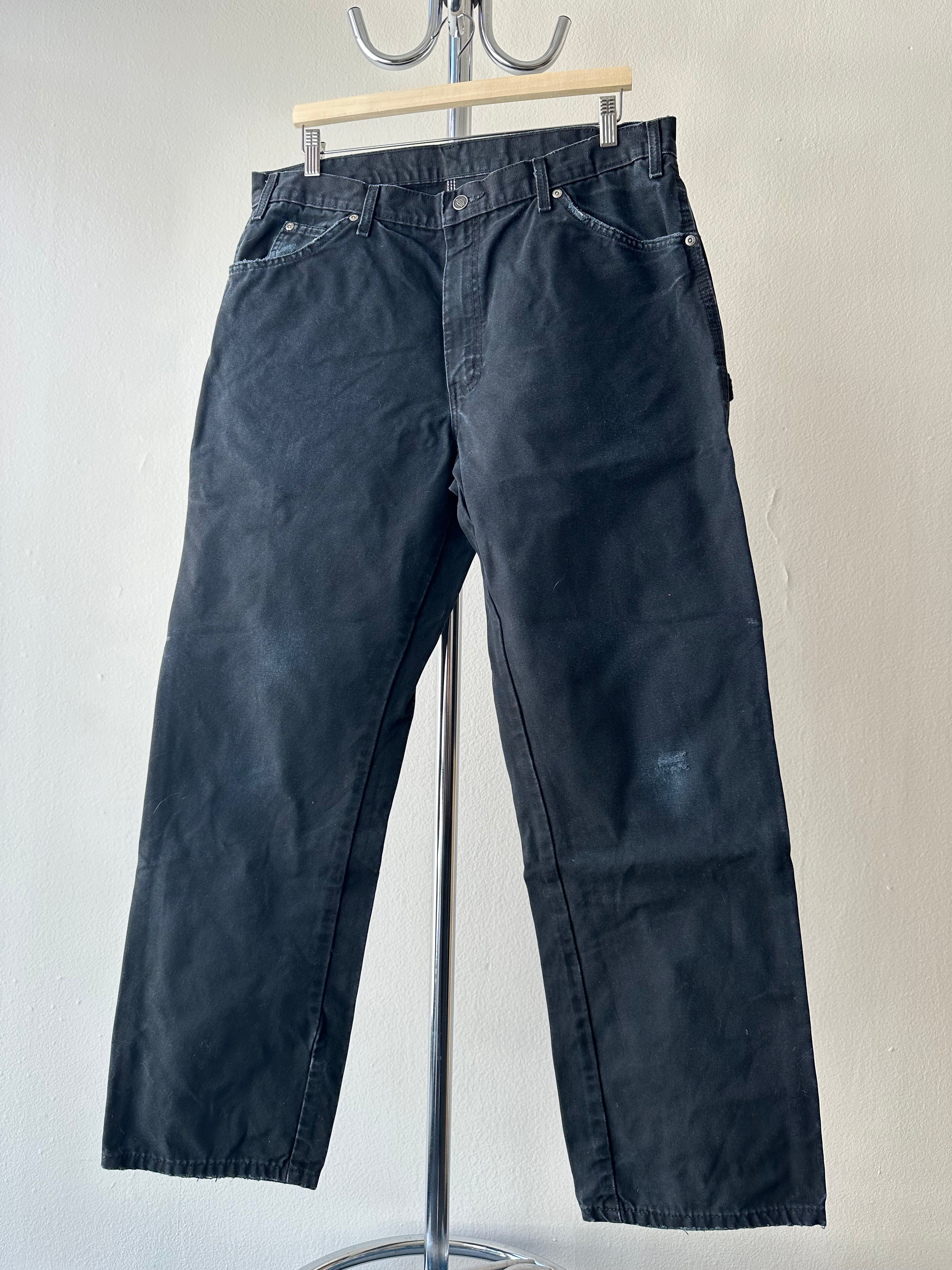 Vintage Dickies Faded Black "Single Knee" Workwear Pants - size 34x32