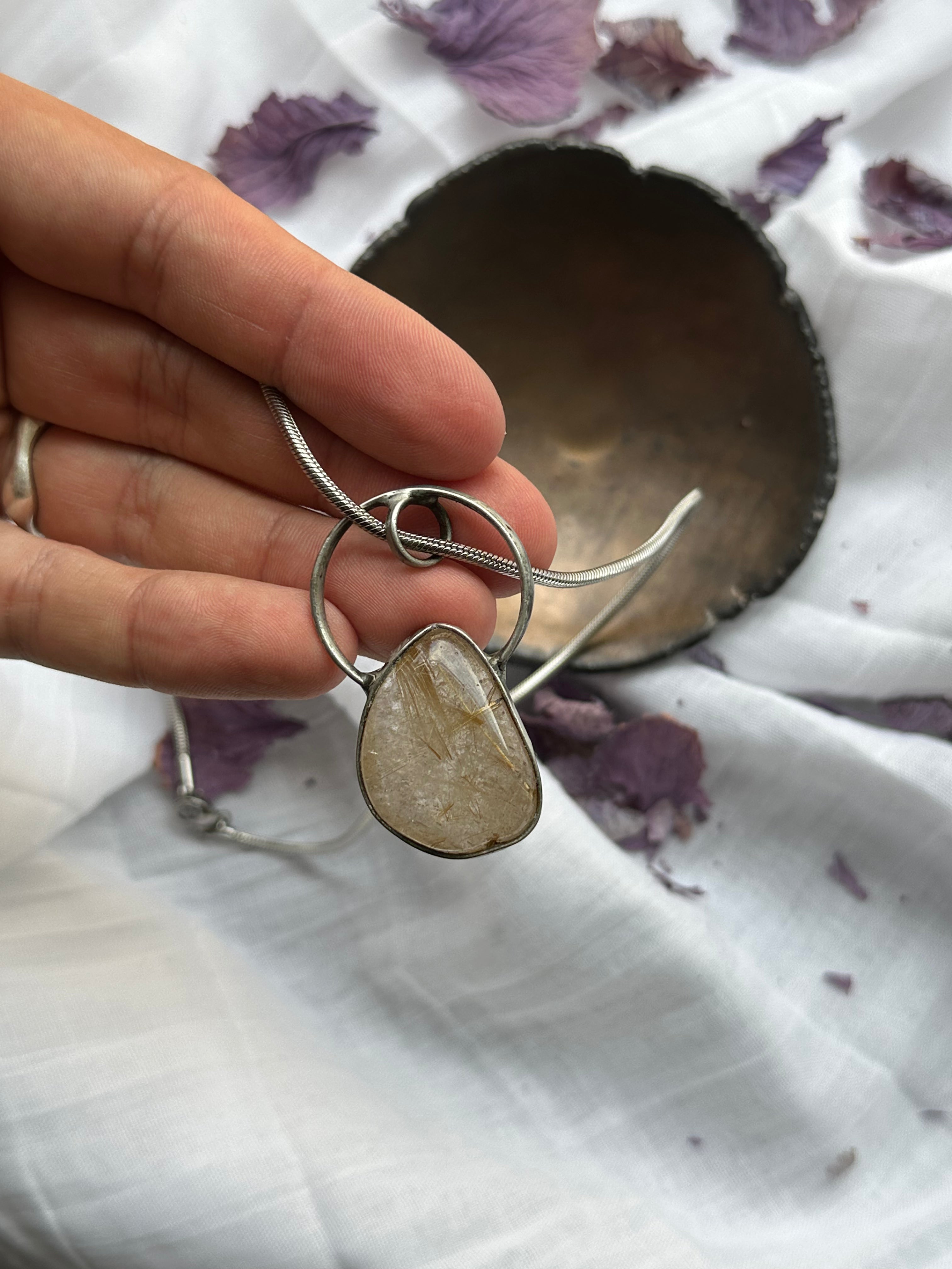 "Golden Threads" – Rutilated Quartz Necklace by Laura Řezaninova