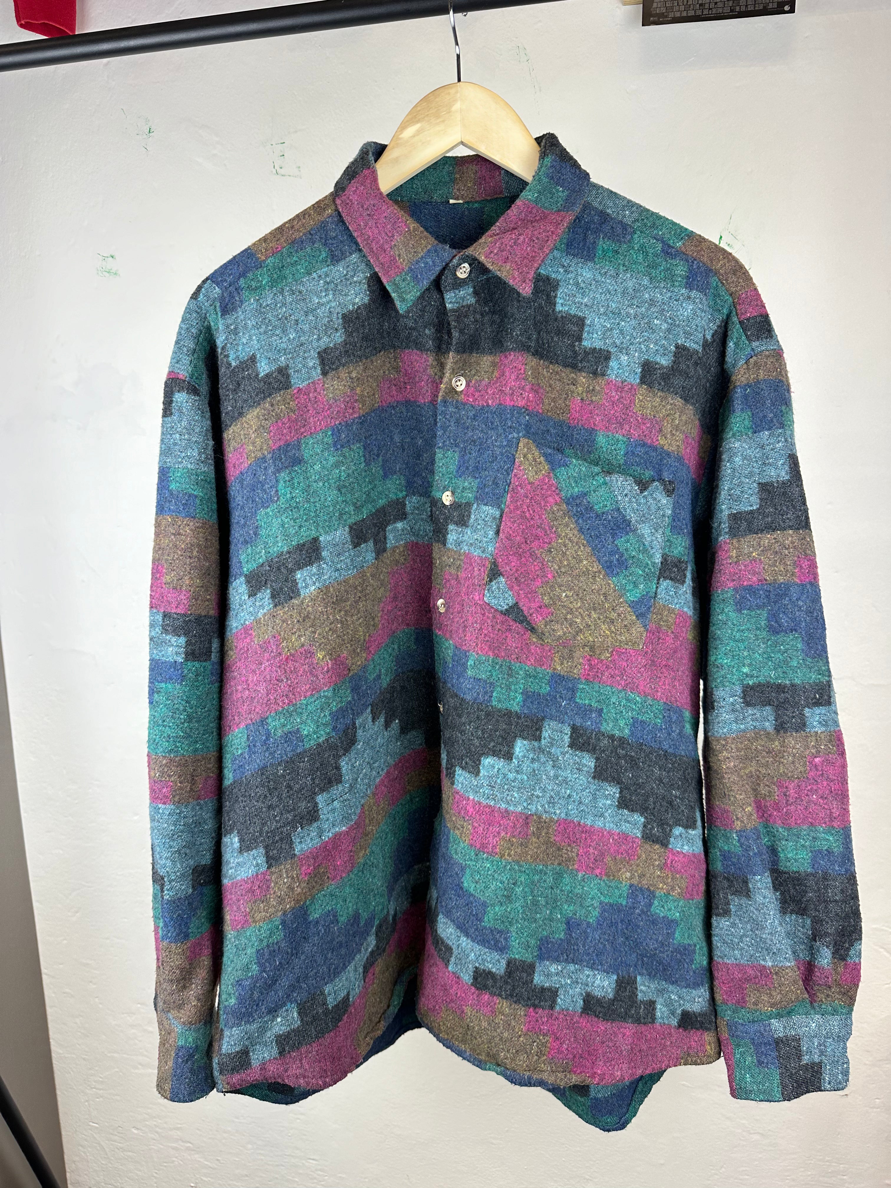 Vintage Aztec 80s Flannel Shirt - size XL